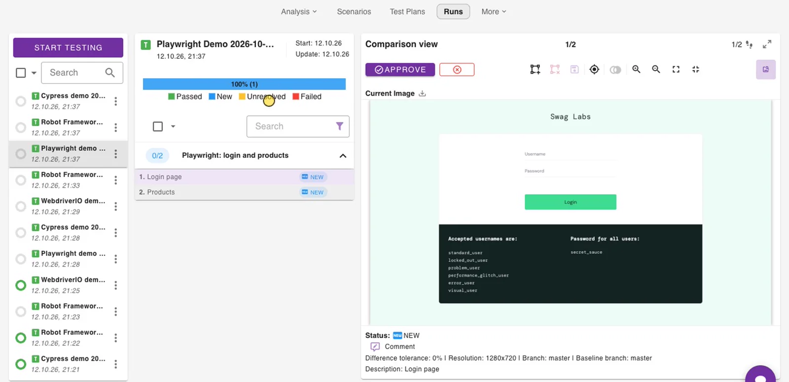 Comparison view with a new step